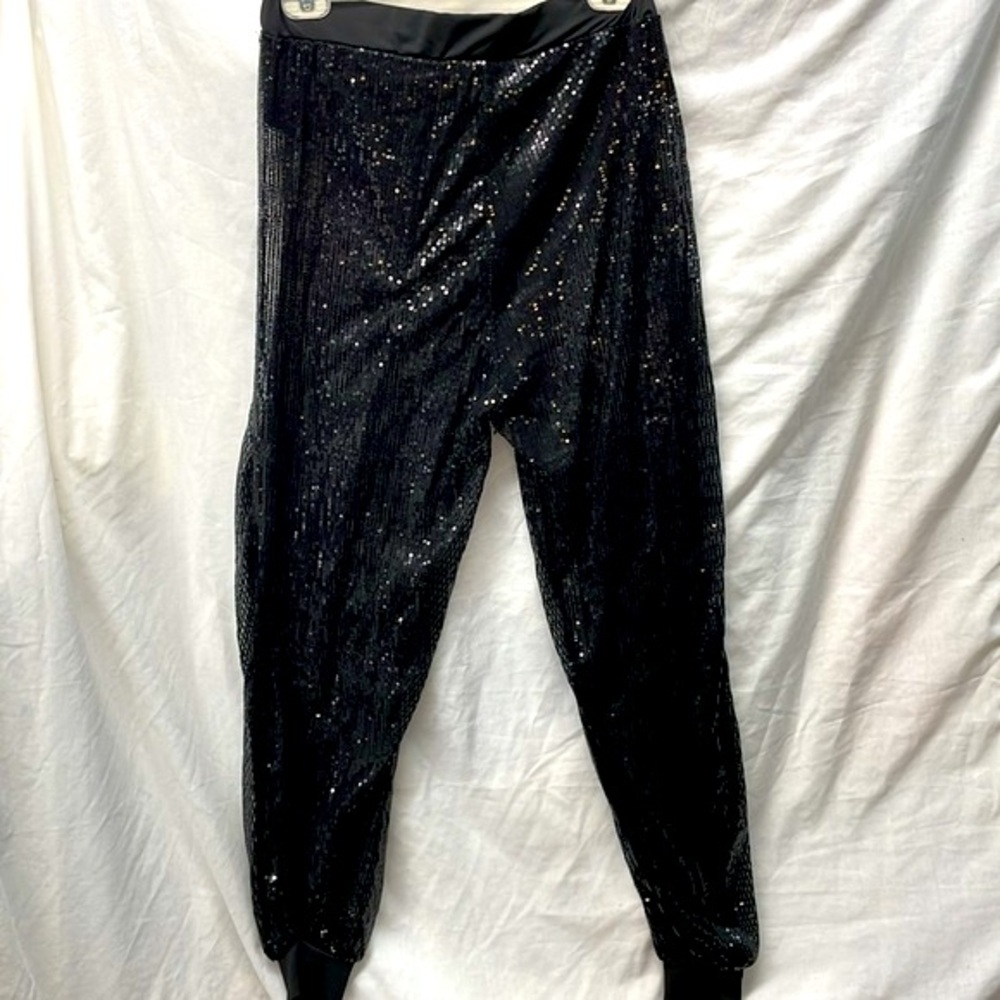 Black sequined see through panty lined pants suit ladies sz s - Picture 3 of 9